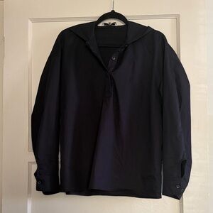 Tibi poplin cotton hooded  shirt, navy blue, size XS with oversized fit
